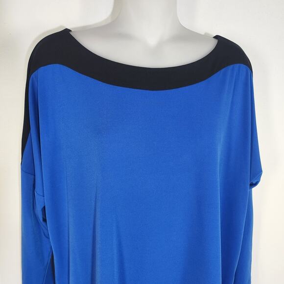 Chico's Womens Top Size 2 Large Infinity Blue 3/4 Sleeve Gianna Scoop Colorblock - Picture 3 of 8